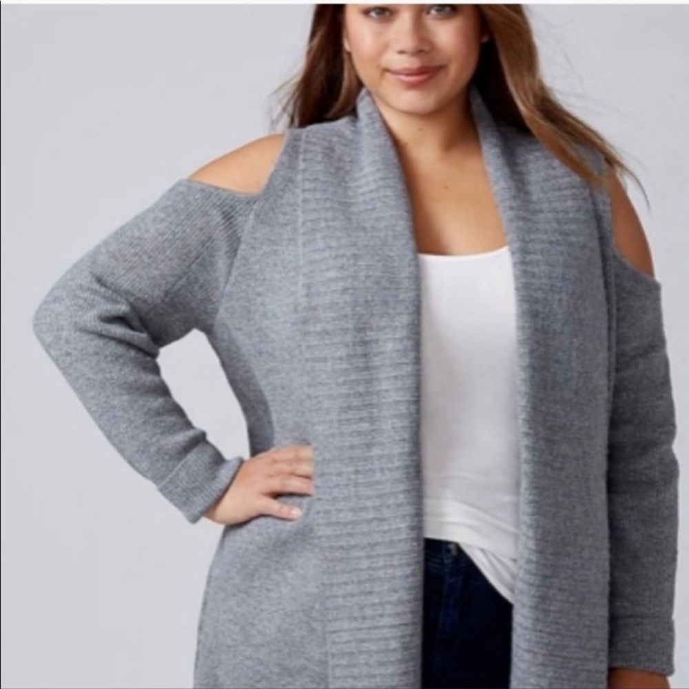 LANE BRYANT Gray Cold Shoulder Cardigan